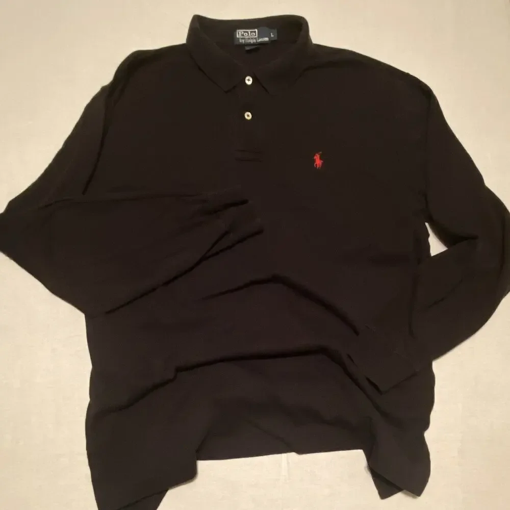 Polo by Ralph Lauren Polo Shirt Men’s Large Black Long Sleeve Red Pony Cotton